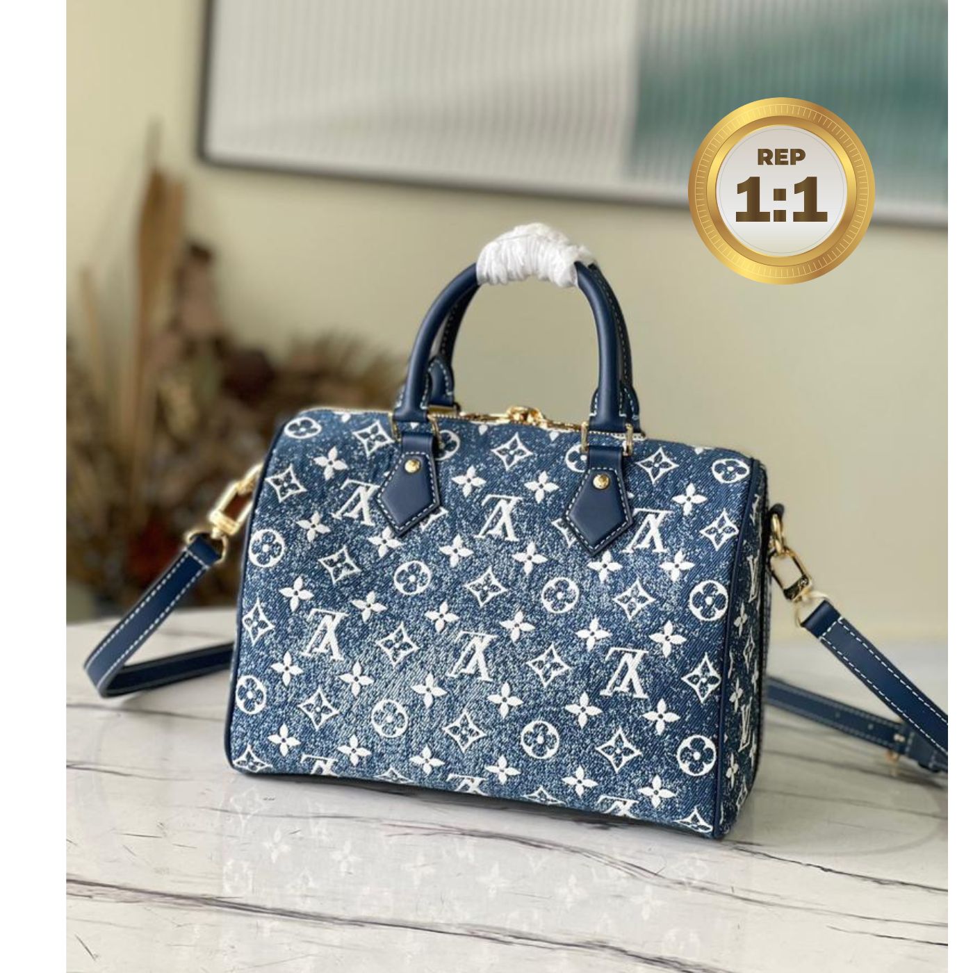 [REP 1:1] Louis Vuitton Speedy Bandouliere 25 Monogram Denim Jacquard Navy Blue 9.8in/25cm